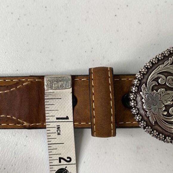 Nocona Western Full-Grain Leather Rodeo Belt with Silver Bull Rider Buckle - Picture 6 of 16